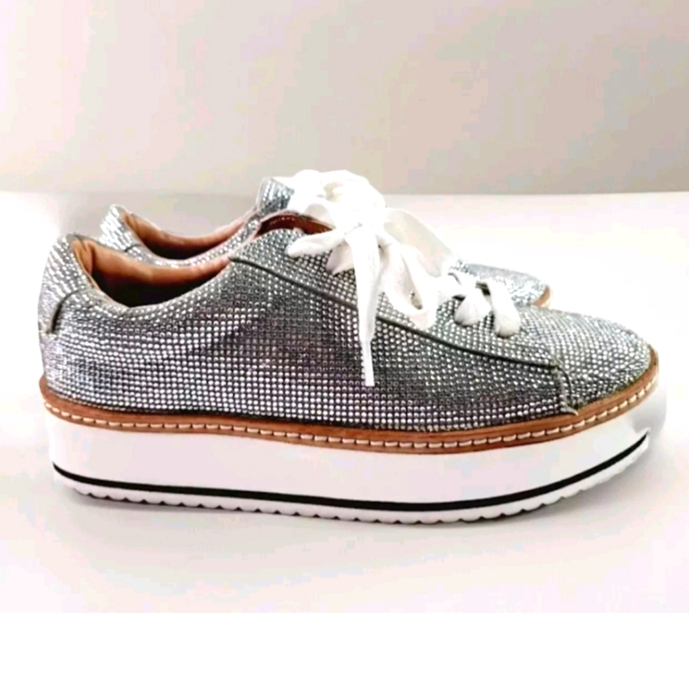 Size 8 Bejeweled  Silver Rinestone Tennis shoes